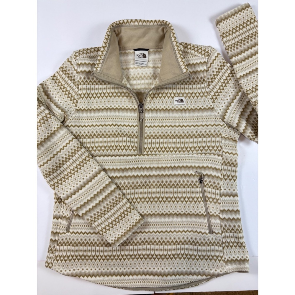 The North Face Womens Large Tan Fair Isle Fleece Quarter Zip Pullover Sweater